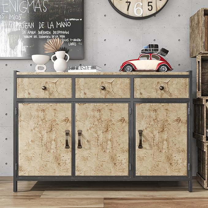 VEELIKE Grunge Cracked Concrete Wallpaper Peel and Stick 118''x32'' Wide Beige