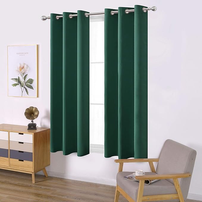 LEMOMO Dark Green Blackout Curtains/42 x 63 Inch/Set of Two Panels Grommet