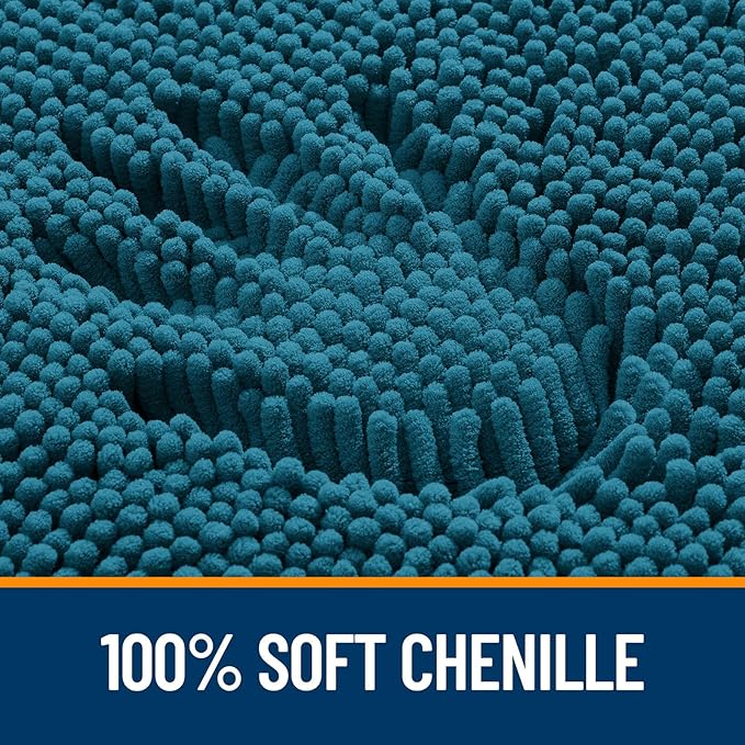 OLANLY Bathroom Rugs 59x20, Extra Soft Absorbent Chenille Bath Rugs, Rubber Backing Quick Dry, Machine Washable Bath Mats for Bathroom Floor, Tub and Shower, Home Decor Accessories, Peacock Blue