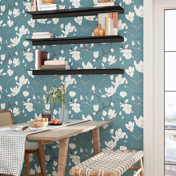 Laatse Vintage Floral Wallpaper Peel and Stick Blue Floral Contact Paper