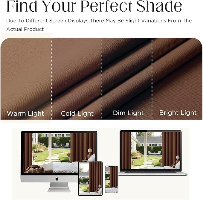CUCRAF Brown Blackout Curtains 108 inch Length 2 Panels Set, Rod Pocket Room