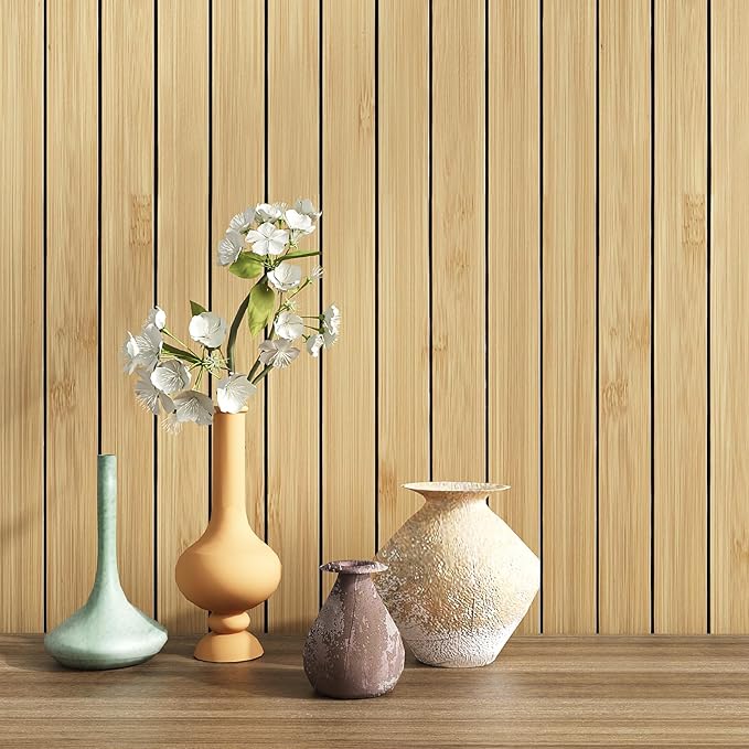 VEELIKE Natural Bamboo Slat Wall Panels Peel and Stick Wood Panels