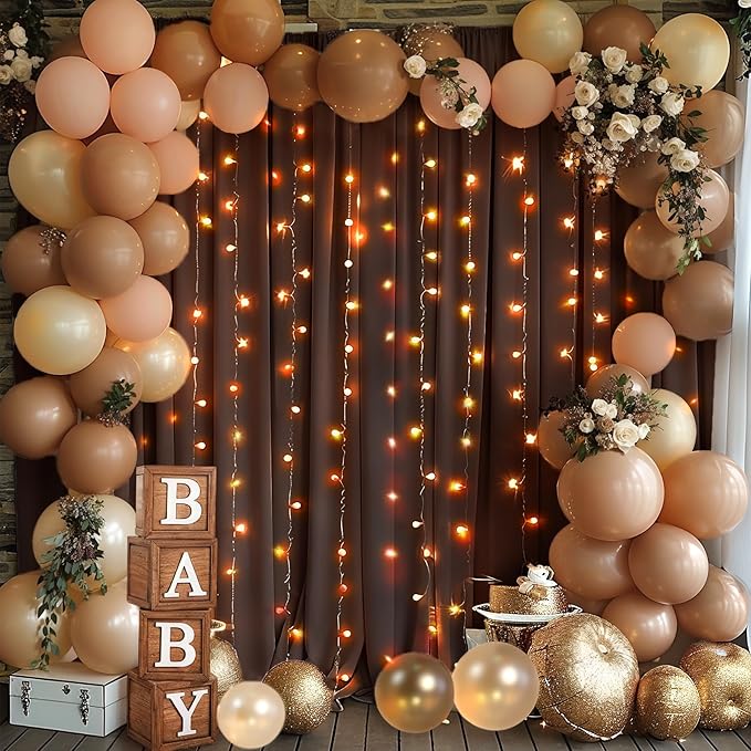 8 Panels Brown Backdrop Curtain for Parties Wedding Wrinkle Free Brown Photo Curtains Backdrop Drapes Fabric Decoration for Birthday Party Baby Shower 40ft(W) x 10ft(H)