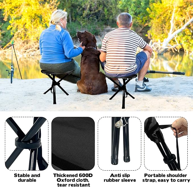 Travel Folding Camping Stool, 14.6 inches Tripod Chair and Maximum weight 210 lbs Outdoor Portable Party Chair Fishing Chairs Seat for Camping Fishing Hiking Gardening and Garden Painting Black