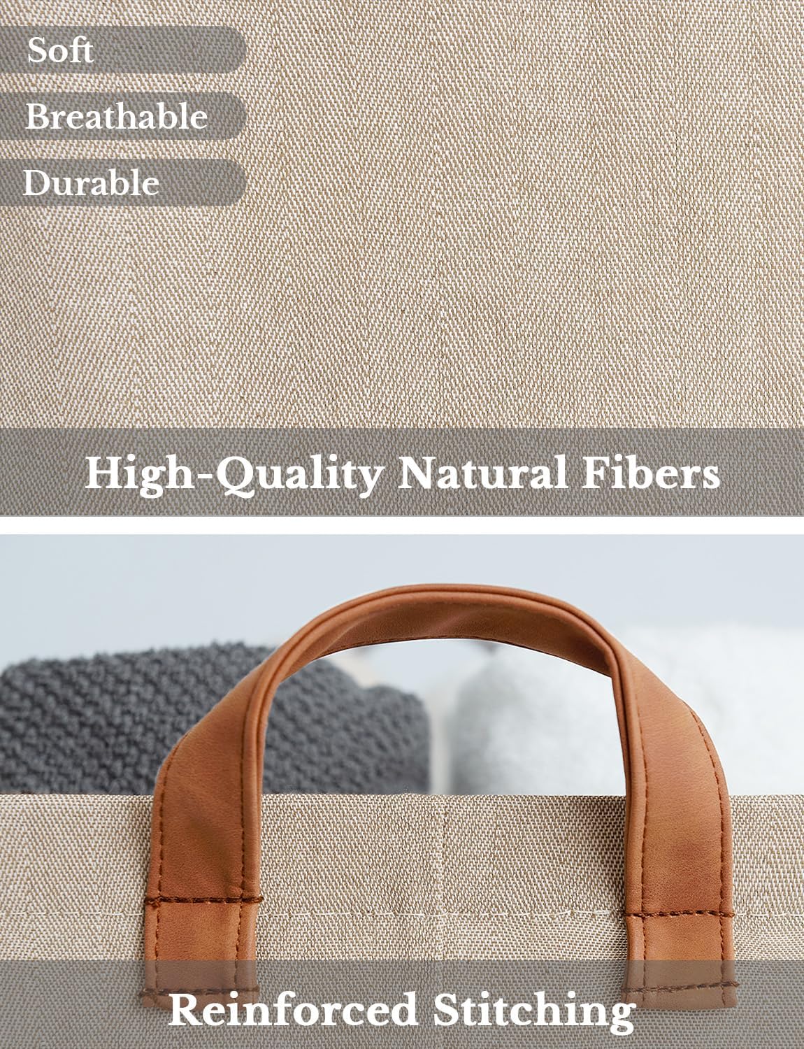 StorageWorks Storage Bins, Fabric Storage Bins for Shelves, Large Storage Baskets with Metal Frame, Closet Baskets and Bins with Handles, Brown and Beige, 2-Pack