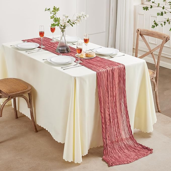 Cheesecloth Table Runner 10FT Long Boho Gauze Table Runner Rustic Sheer Runner for Wedding Bridal Baby Shower Birthday Party Table Decor Thanksgiving Christmas Decorations (12pcs, Rose)