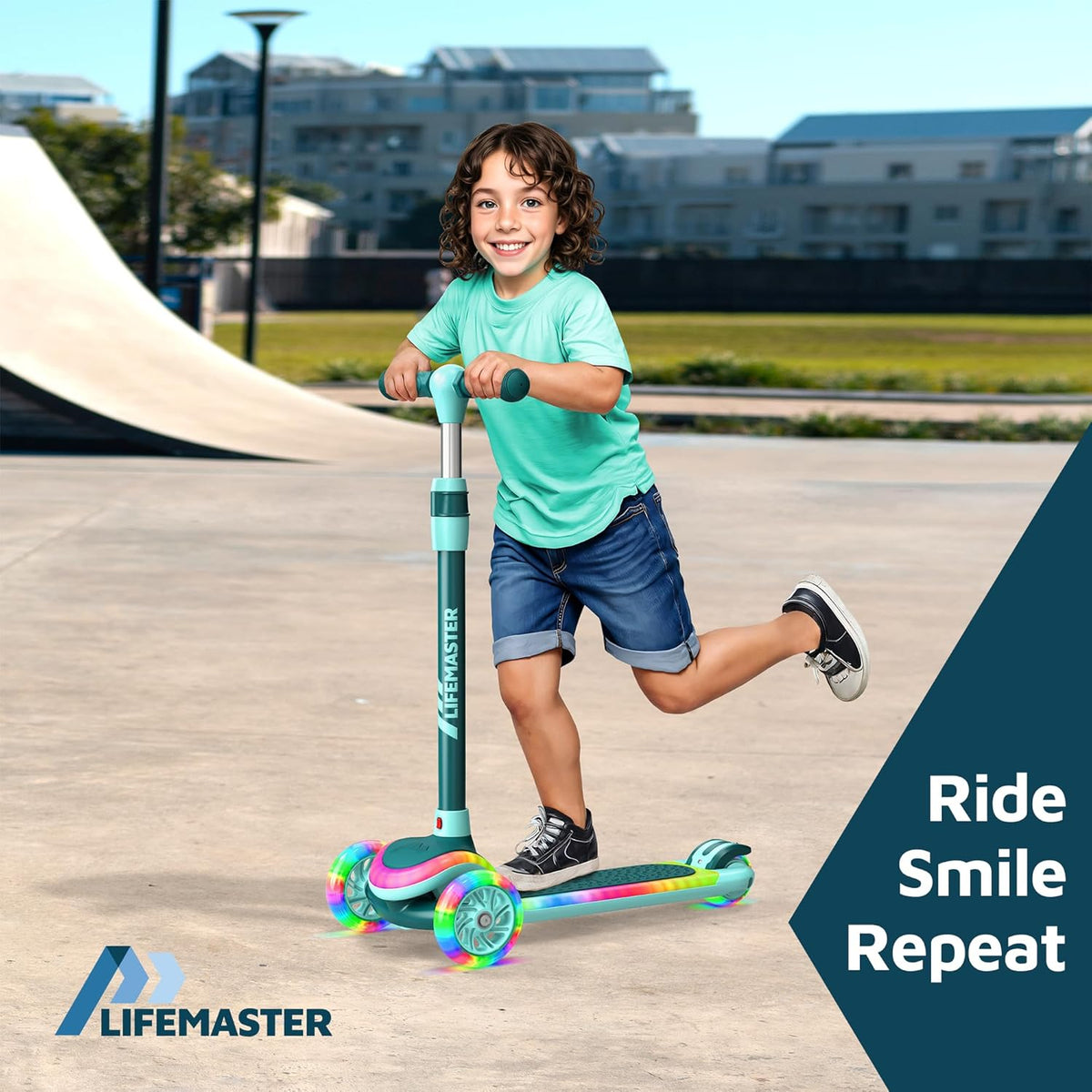 Skiennix 3-Wheel Kids Scooter - Multi-Color Lights, Adjustable Handlebar, Anti-Slip Deck | Ages 3+, Supports 150 lbs