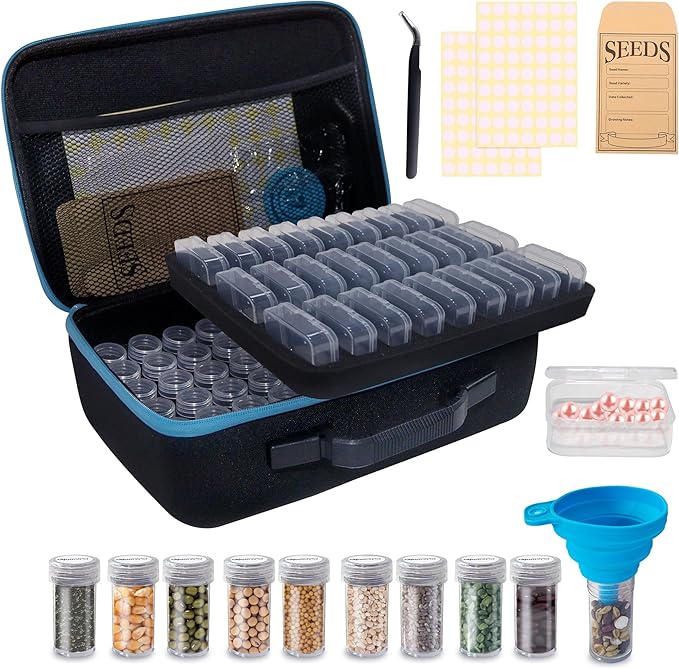 87 Slots Seed Storage Organizer Box with 20 Envelopes, Large Capacity Seed Storage Container with Zipper Bag, Label Stickers, Tweezers, Funnel, Garden Seeds Saver Kit for Vegetable, Flower
