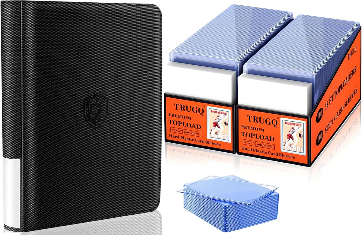 Skiennix Card Sleeve Combo - 200 Hard Plastic & 200 Soft Sleeves with Toploader Binder & 20 Holders