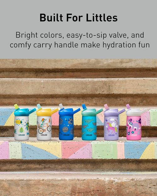 CamelBak Eddy+ Kids Water Bottle - Insulated Stainless Steel with Bite Valve - 12oz, Fun Bugs Design