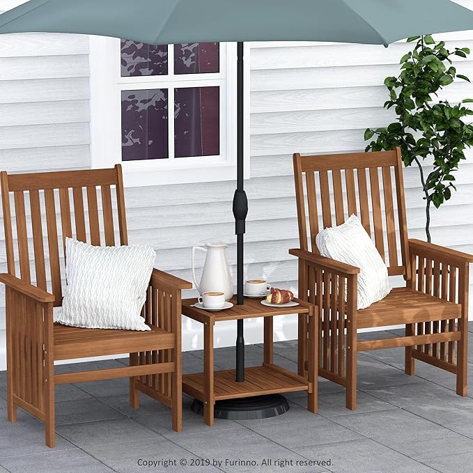 Furinno TIOMAN Patio Table, Mississippi Outdoor Side Table, Coffee Table with Umbrella Hole, for Patio, Garden, Porch, Light Wood