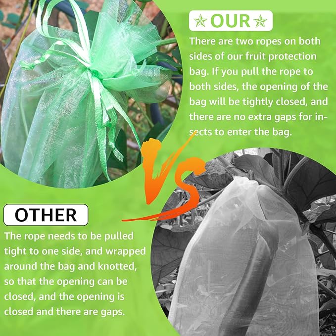MIXC 50 Pcs Fruit Protection Bags,8''×12''Fruit Netting Bags for Fruit Trees Fruit Cover Mesh Bag with Drawstring Netting Barrier Bags for Plant Fruit Flower