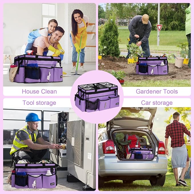 Extra-Large Cleaning Caddy Bag With Detachable Divider,Cleaning Caddy For Cleaning Supplies Cleaning Supply Caddy With Adjustable Shoulder Strap & Waist Belt For Cleaners