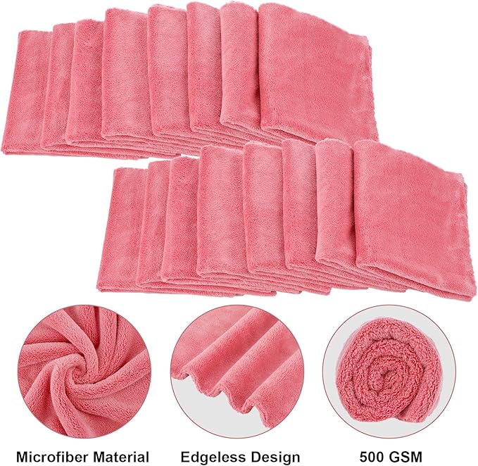 Shimeyao 30 Pcs 16 x 16 Inch Edgeless Microfiber Plush Towels for Cars Detailing Drying Wash Polishing Absorbent Cleaning Cloths, 500 GSM (Vivid Red)