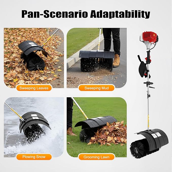 52cc 2 Stroke Gas Handheld Sweeper, 2.3HP Engine Power Snow Sweeping Broom Driveway Turf Lawns Artificial Grass Power Brush, Lawn Sweeper Cleaner Tools
