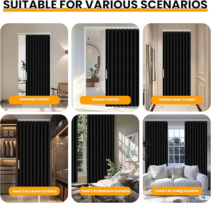 AJAZZ 100% Blackout Accordion Door Closet Curtain Door Curtain Invisible