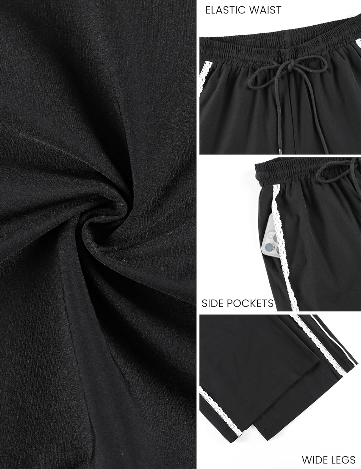 Yeokou Women's Wide Leg Sweatpants - Casual Drawstring Palazzo Pants with Pockets | Side Stripe Design