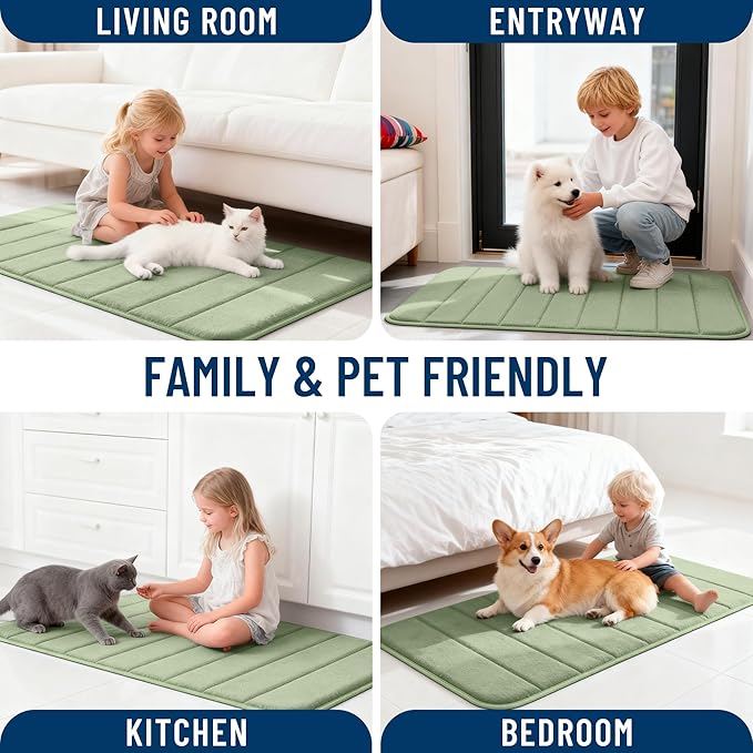 OLANLY Memory Foam Bath Mat 59x35, Super Soft Absorbent Bathroom Rugs, Quick Dry, Machine Washable Shower Floor Rugs, Bathmat Carpet, Bathroom Home Decor Accessories, Sage Green