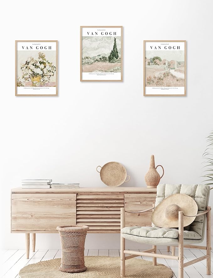 HesenDot Unframed Vintage Van Gogh Exhibition Posters Set of 3, French Country