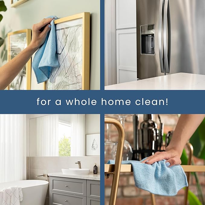 S&T INC. 100 Pack Microfiber Cleaning Cloth, Bulk Towels for Home, Reusable Microfiber Towels for Cars, Cleaning Rags, Light Blue, 11.5 Inches x 11.5 Inches, 100 Count