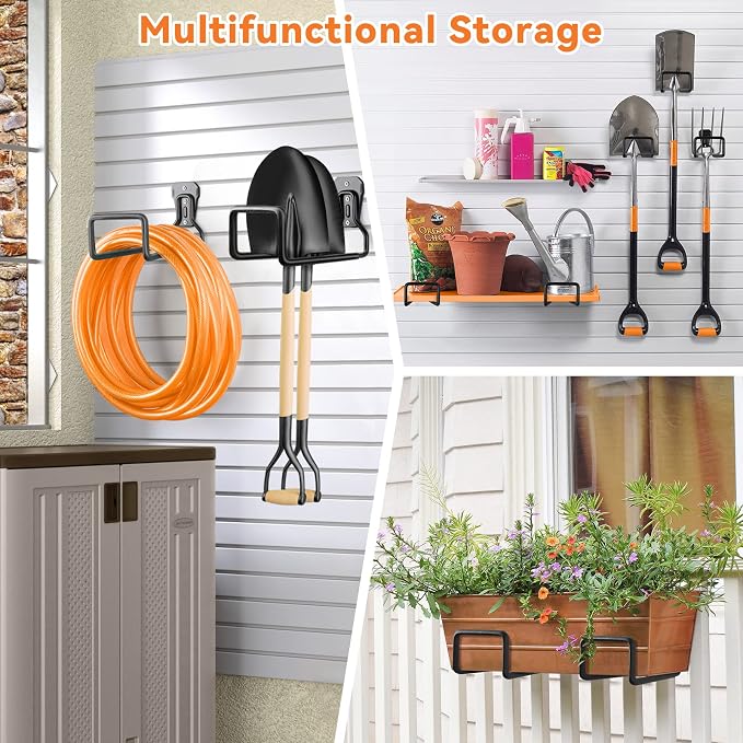 Hose Holder Stand Wall Mount, 2Pcs Heavy Duty Garden Hose Hanger Reel, Metal Water Pipe Tube Hooks Rack for Outside Yard, Garage, Storage Organizer - Black