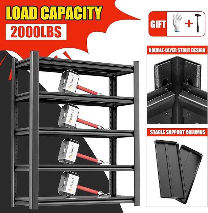 Metal Garage Storage Shelving Unit, 5-Tier Heavy Duty Adjustable Utility Shelves, Industrial Steel Shelving for Garage, Warehouse, and Storage Solutions 24" D x48 W x72 H