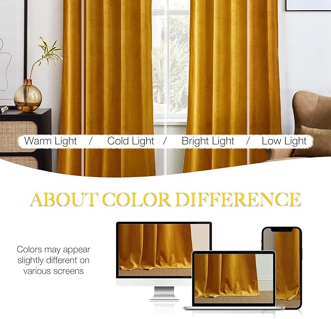 NICETOWN Yellowish Gold Velvet Curtains 108 inches Long, Bedroom Velvet Window
