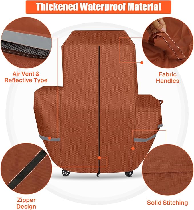 Grill Cover for Pit Boss Lockhart Platinum Series Grill, PBPEL218010500 - Heavy Duty Waterproof Fade Resistant Pit Boss Platinum Lockhart Grill Cover with Elastic Drawstrings & Zipper Design, Brown