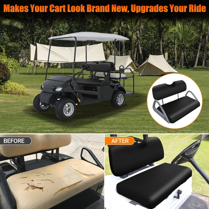 ZWPARTS Golf Cart Front Seat Covers Staple On Replacement for EZGO TXT 1995-2013 Golf Cart Black Micro Fiber Leather Seat Cover