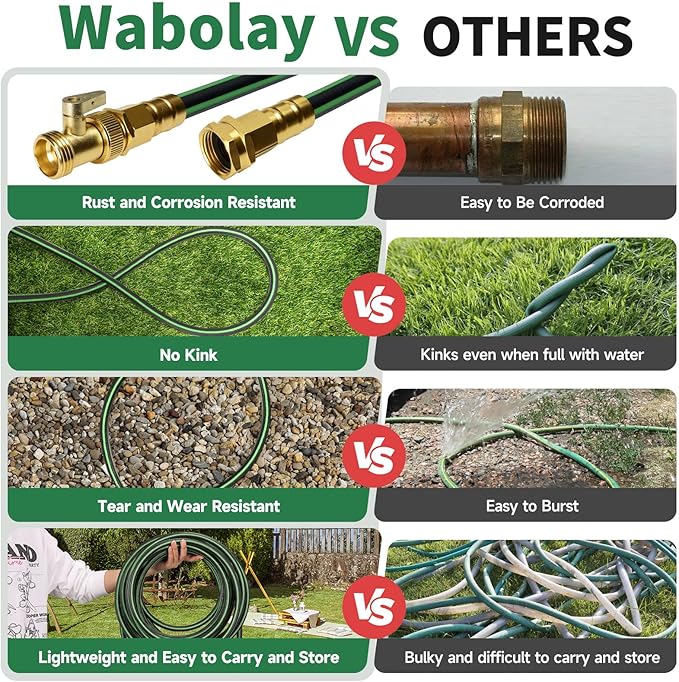 Garden Hose 25 ft Non-expandable Water Hose Flexible Durable 5 Layers TPV No Kink Lightweight Hybrid Hoses Heavy Duty with 3/4’’ Fittings-10 Way Nozzle Collapsible Outdoor Pipe for Yard Lawn