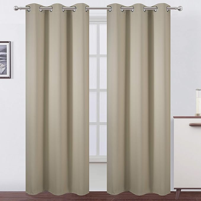 LEMOMO Beige Blackout Curtains 34 x 84 Inch Length/Set of 2 Curtain
