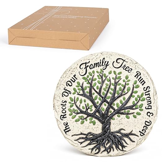 GIGALUMI Garden 10" Stepping Stones Outdoor, Family Tree Grandma Garden Stones, Hand Print Garden Decorations Walkway, Round Tree of Life Decorative Stepping Stone, Gifts for Grandma, Mom, Sister