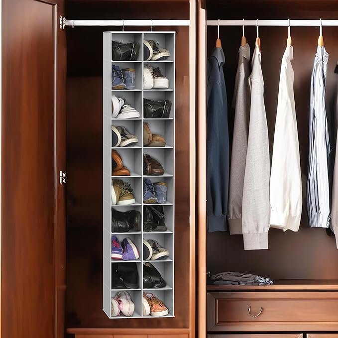 Simple Houseware Hanging Closet Organizers 20 Section Shoe Shelves, Gray