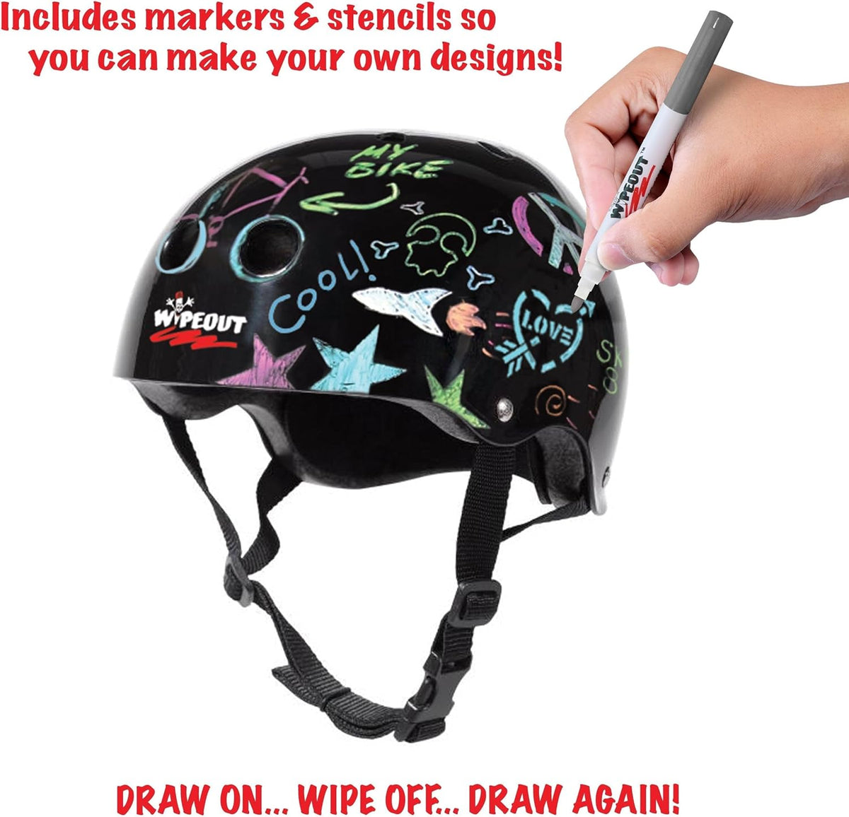 Wipeout Dry Erase Kids Helmet - Perfect for Biking, Skating, Scootering & Rollerblading