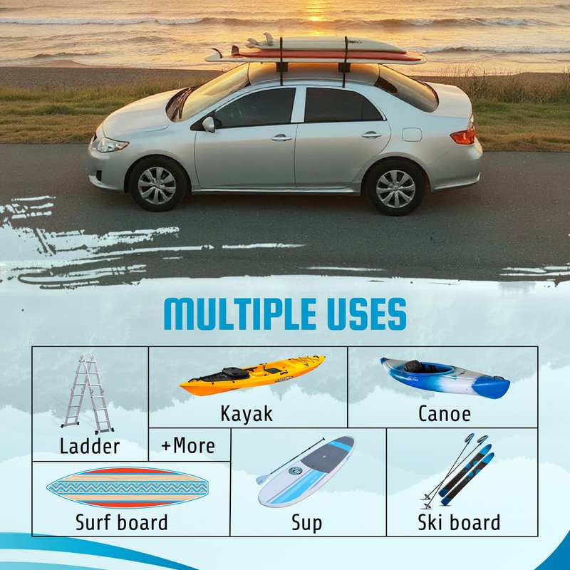 BLOCKSURF Surfboard Roof Rack for Car | Universal Soft Roof Rack for Cars & SUVs | Holds 2-3 Surfboards | Heavy-Duty Straps & Buckles for Highway Speeds | Easy Install & Removal