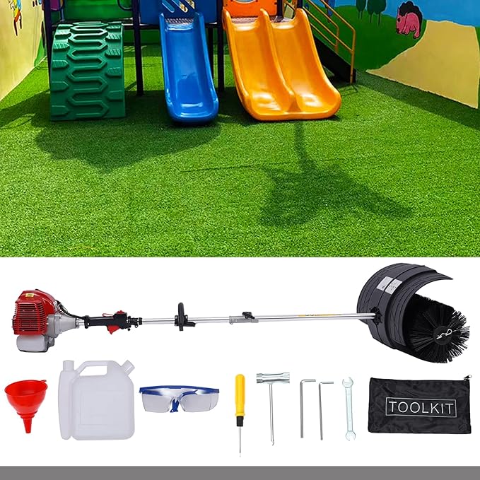 Gasoline Powered Sweeper 52CC 1000ML Hand Held Broom Cleaning Tools 1700W 2.3HP Artificial Grass Power Brush Lawn Sweeper