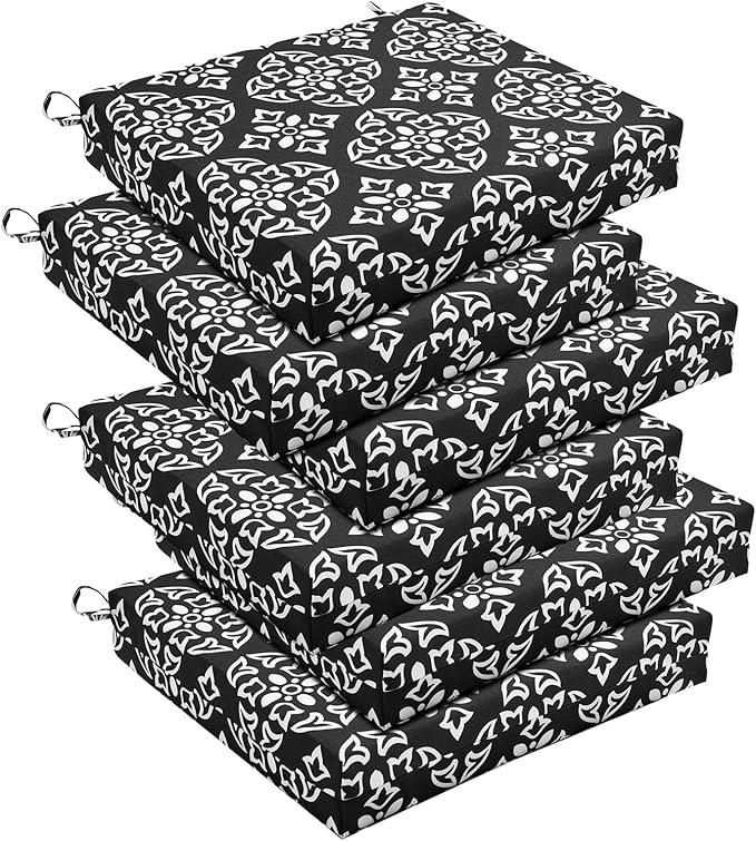 Basic Beyond Outdoor Chair Cushions Set of 6, Square Corner Outdoor Cushions for Patio Furniture, Water Resistant Patio Chair Cushions with 2 Ties, 18.5x16x3, Medallion