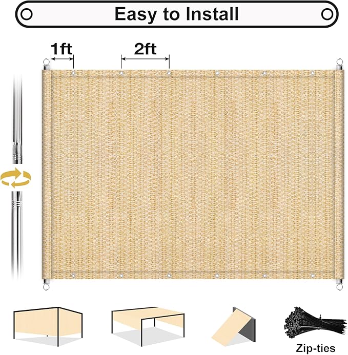 Shade&Beyond 10'x16' Pergola Shade Cover with Weighted Rods & Grommets, 90% UV Block Outdoor Sun Shade Cloth Canopy Replacement Cover for Patio Porch, Wheat