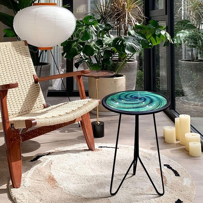 LIFFY Patio Side Table, Small Round End Table, Metal Side Table Outdoor, Small Porch Table for Indoor Balcony Furniture Decor (Green 12 inch)