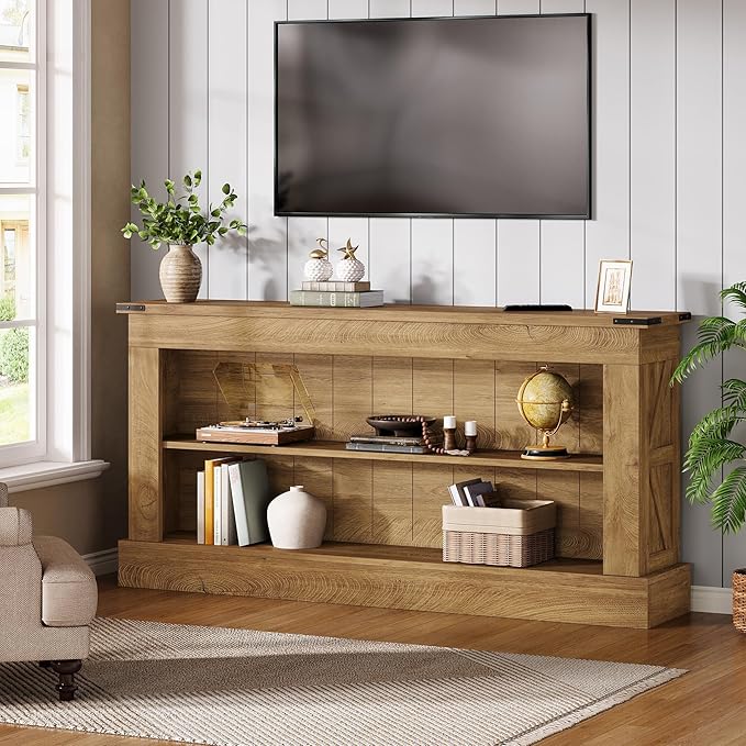 Tribesigns 63-Inch Long Console Table for Entryway, Narrow Long Entry Table with Shelves for Living Room, Farmhouse Sofa Console Behind Couch, for Foyer, Hallway, Brown
