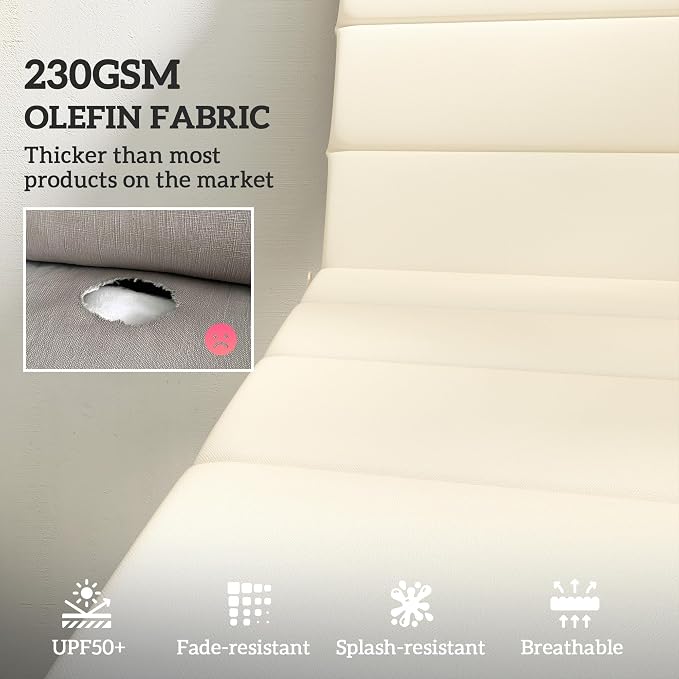 Outsunny Outdoor Lounge Chair Cushion Set of 2, 80" x 26" UPF50+ 230gsm Olefin and 25D High-Density Foam, Foldable Patio Chaise Lounge Cushion Set, Fade Resistant for Lawn Pool, Cream White