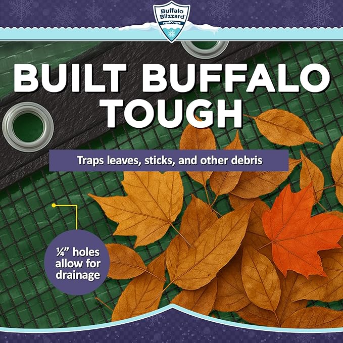 Buffalo Blizzard 16 ft x 24 ft Oval Pool Leaf Net | Mesh Pool Net Cover | Leaf Net for Above Ground Pool | Remove Leaves and Debris from Your Winter Cover | 3 Ft of Overlap | Winch & Cable Included