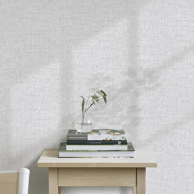 Light Grey Grasscloth Peel and Stick Wallpaper, Vintage Textured Contact Paper