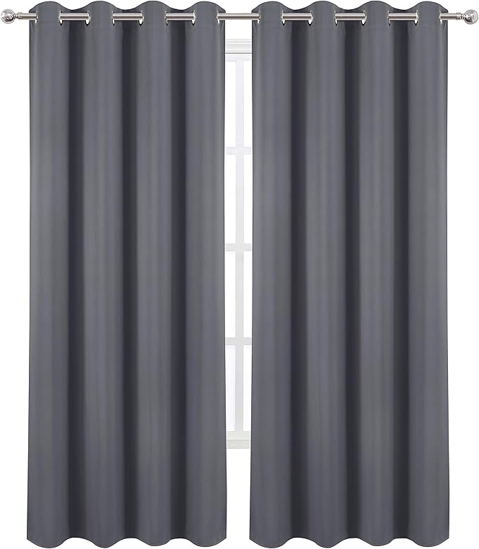 LEMOMO Blackout Curtains 52 x 84 Inch Long Grey Curtains Set of 2 Panels