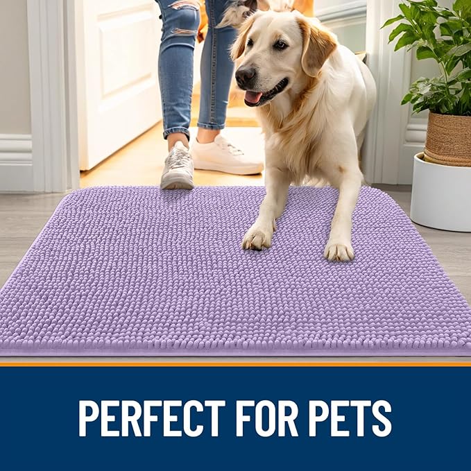 OLANLY Dog Door Mat for Muddy Paws 30x20, Absorbs Moisture and Dirt, Absorbent Non-Slip Washable Doormat, Quick Dry Chenille Mud Mat for Dogs, Entry Indoor Entryway Carpet for Inside Floor, Lavender