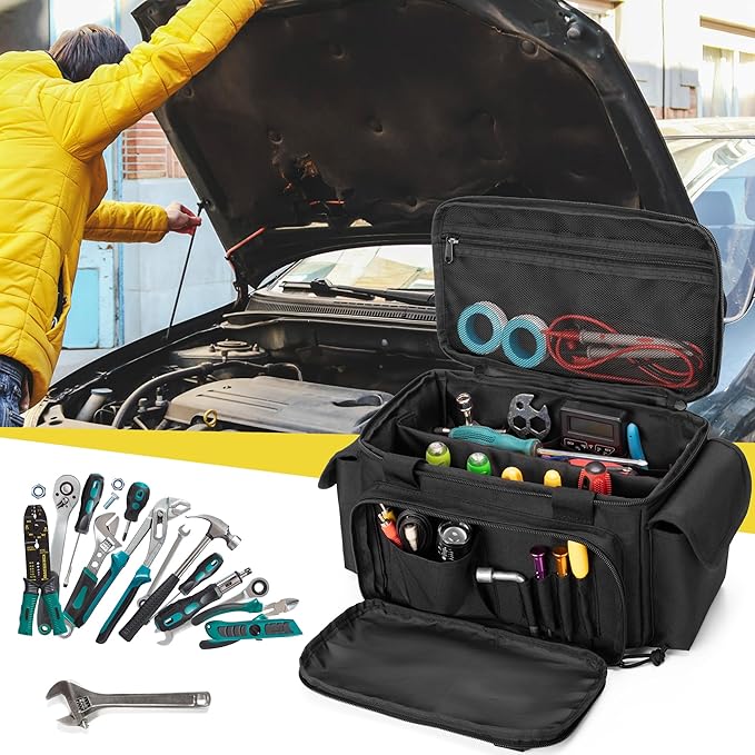 Rexmica Small Tool Bag with Anti-friction and Thick Padded Bottom, Tool Storage Organizer for Men, Tactical Bag, Range Bag, Multi-functional Work Tote for Repairman, Electrician, Carpenters, Handyman