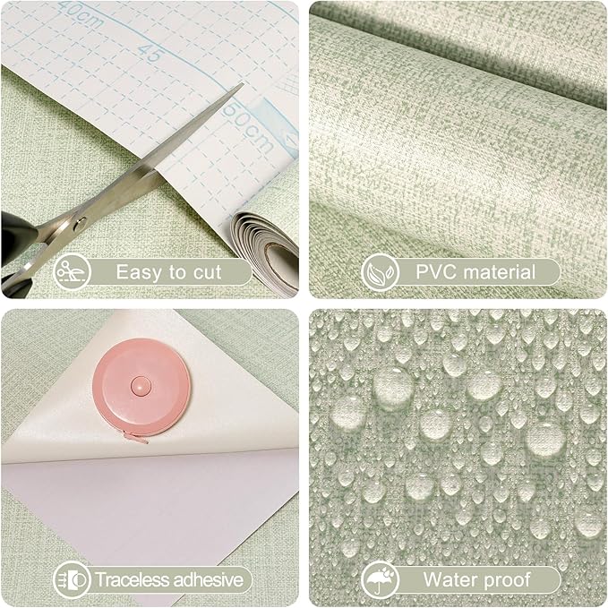 Amiya Grasscloth Wallpaper Sage Green Peel and Stick Faux Fabric Linen Contact