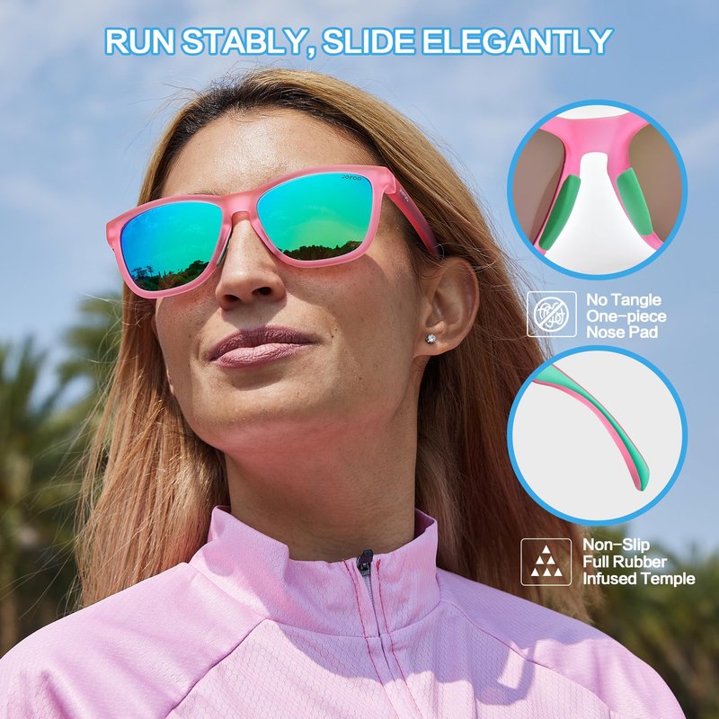 Jefoo Polarized Sports Running Sunglasses for Women Men Retro Trendy Sun Glasses UV400 Protection Tangle Free