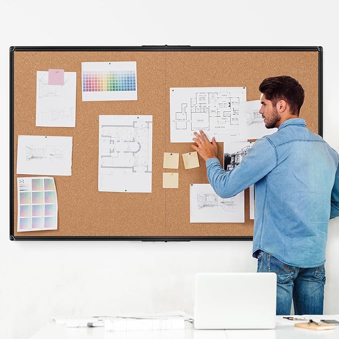Extra Large Cork Bulletin Board 72" X 48", Foldable Notice Pin Board