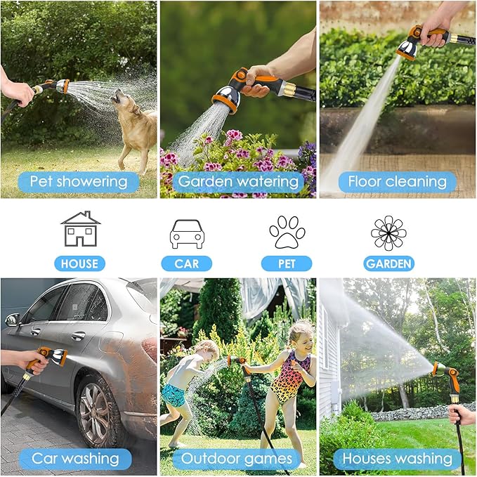 Non-Expanding Garden Hose 100 ft, Kink Free Flexible Water Hose with 10-Pattern Spray Nozzle, Lightweight Hose Pipe, Leak Proof, 3/4" Swivel Connectors, Super Fabric, Portable Storage Strap